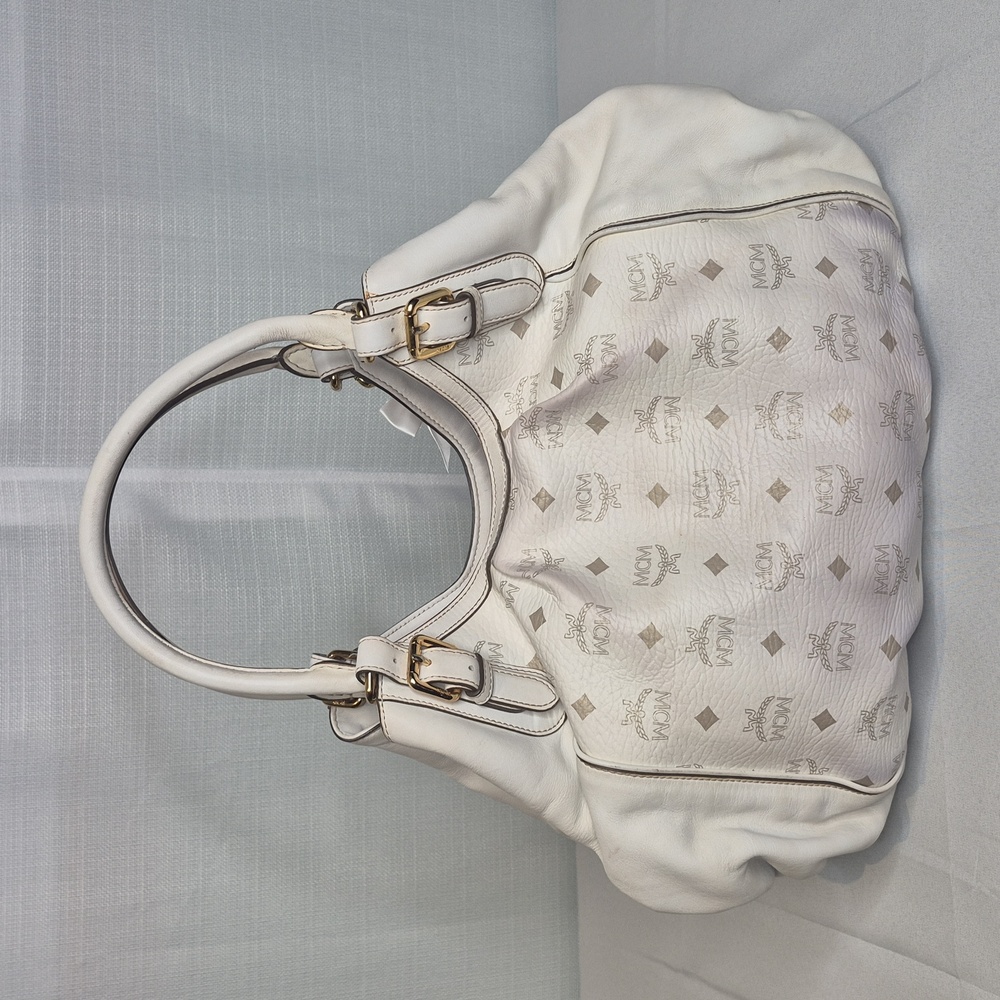 MCM White Shoulder Bag with Logo Pattern - Picture 6 of 17